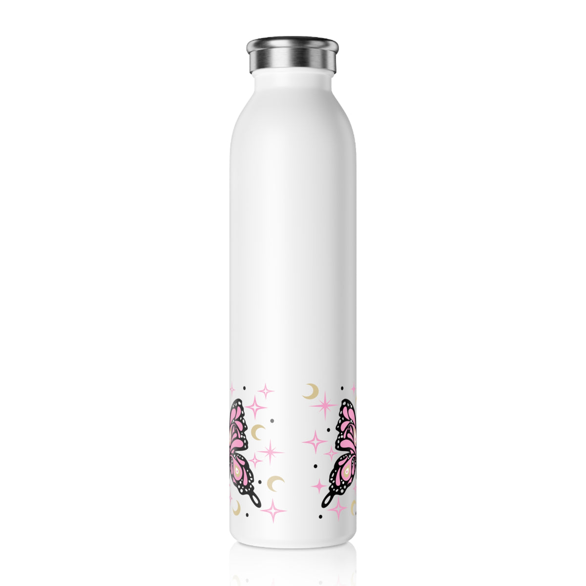 Pink Butterflies and Evil Eyes Slim Water Bottle