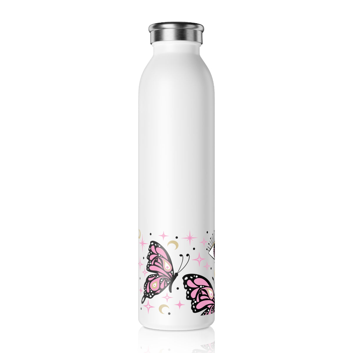 Pink Butterflies and Evil Eyes Slim Water Bottle